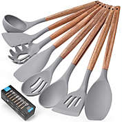 Zulay Kitchen 8 Piece Silicone Utensils Set with Natural Acacia Hardwood Handles