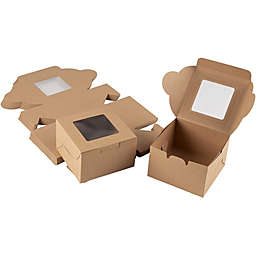 Juvale Cake Box - 25 Pack Disposable Pastry Box, Kraft Paper Bakery Box with Display Window for Mini Cake, Cupcake, Cookie, Dessert, Donuts, Pastry - 4 x 4 x 2.3 Inches, Brown