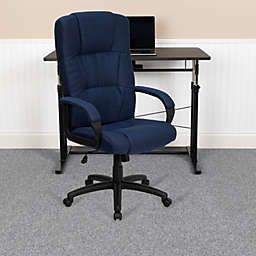 Emma + Oliver High Back Navy Blue Fabric Executive Swivel Office Chair with Arms