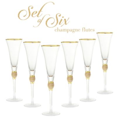 Berkware Crystal Champagne Trumpet with Gold Rim Set of 6