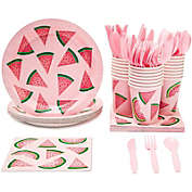 Juvale 144 Pc Disposable Watermelon Party Plates, Napkins, Cups, Cutlery (Serves 24)