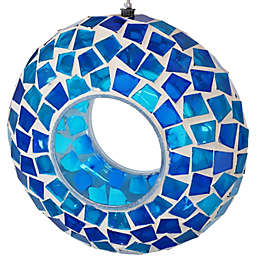 Sunnydaze Outdoor Garden Patio Round Glass with Mosaic Design Hanging Fly-Through Bird Feeder - 6