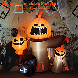 CAMULAND Halloween inflatable Pumpkin with Cats, Built-in LED Lights, Ropes, Inflatable LED Lights Blow Up outdoor Decoration