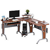 Gaming L Shaped Desk Corner Computer Office Desk Workstation With Rolling Keyboard Tray & Convenient Cpu Stand Brown