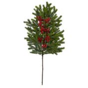 Nearly Natural Set of 3 Pine and Berries Artificial Hanging Christmas Stems 34"