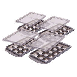 4 Pack Easily Pops Out 15 Compartments Ice Cube Tray with Lid (Grey)