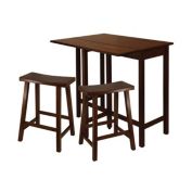 Winsome Lynnwood 3-Piece High Drop Leaf Table With 24" Saddle Seat Stool