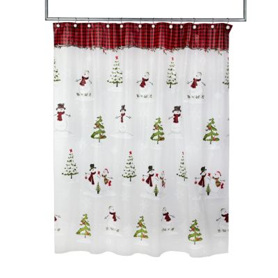 Three Holiday Horses Winter Scenic Christmas Fabric Shower Curtain 