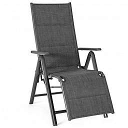 Costway Aluminum Frame Adjustable Outdoor Foldable Reclining Padded Chair-Gray