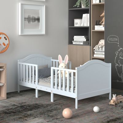 Gymax 2-in-1 Convertible Toddler Bed Kids Wooden Bedroom Furniture w/ Guardrails