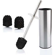 Bamodi Toilet Brush and Holder - Free Standing Stainless Steel Toilet Brushes Including 3 Brush Heads - Closed Hideaway Design Scrubber Brush with Stiff Bristles for Deep Cleaning (Matt Black)