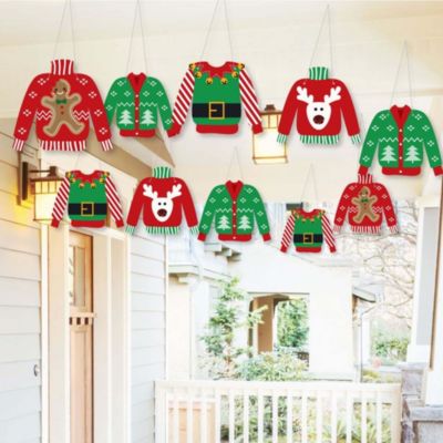 Big Dot of Happiness Hanging Ugly Sweater - Outdoor Hanging Decor - Holiday and Christmas Party Decorations - 10 Pc