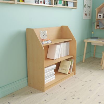 Flash Furniture Hercules Natural Wooden 3 Shelf Book Display with Safe, Kid Friendly Curved Edges - Commercial Grade for Daycare, Classroom or Playroom Storage