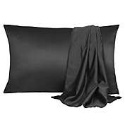 PiccoCasa 2 Pack Satin Solid Pillowcase for Hair and Skin, Cool, Soft Breathable Pillow Cases Queen 20x30 Inch Black with Envelope Closure