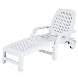 Costway Adjustable Patio Sun Lounger with Weather Resistant Wheels-White