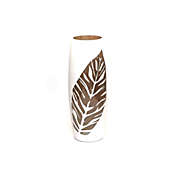 Art Glass Designs 15.75" White and Brown Leaf Amphora Glass Vase