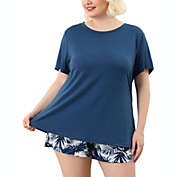 Agnes Orinda Plus Size Pajama Shorts for Women Nightwear Solid Sleepwear Lightweight Elastic Waist Tropical Printed Pajamas Set  4X Navy