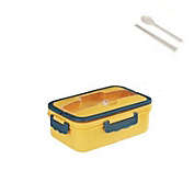 Wheat Straw Lunch Box with Stainless Steel Soup Spoon and Chopsticks Leak Proof Microwave Safe 1000ML - Yellow