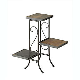 4D Concepts Contemporary Metal 3 Tier Plant Stand with Slate Top & Drop Down Shelves