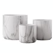 Urban Trends Collection Ceramic Round Vase with Seamless Column Overlay Design Body Set of Three Matte Finish White