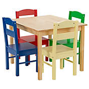 Slickblue 5 pcs Kids Pine Wood Multicolor Table Chair Set