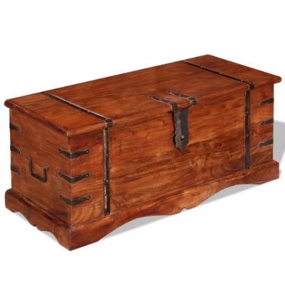 Vintage Living Room Treasure Chest Wood Storage Trunk Organizer Box Side Stander 