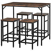 HOMCOM 5-Piece Industrial Dining Table Set, Bar Table & 4 Stools Set, Space Saving for Pob & Kitchen, Black/Brown