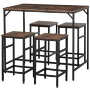 HOMCOM 5-Piece Industrial Dining Table Set, Bar Table & 4 Stools Set, Space Saving for Pob & Kitchen, Black/Brown
