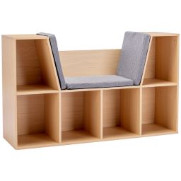 Halifax North America 6-Cubby Kids Bookcase, Reading Nook Organizer with Seat Cushion, Toddler Storage Cabinet Shelf for Playroom Bedroom Natual, 40.5" x 12" x 23.5"
