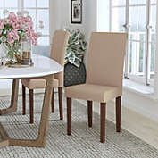 Flash Furniture Greenwich Series Beige Fabric Upholstered Panel Back Mid-Century Parsons Dining Chair