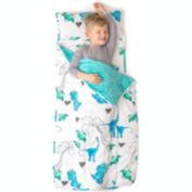 JumpOff Jo Extra Long Nap Mat with 5lb. Detachable Weighted Blanket, 2-in-1 Kids Sleeping Bag, Preschool & Daycare, Blue Dinosaurs, 53&quot; x 21&quot;