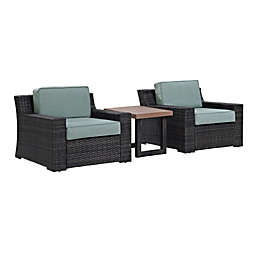 Crosley Furniture Beaufort 3Pc Outdoor Wicker Chat Set Mist/Brown
