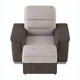 Lazzara Home Wystan Beige and Taupe Textured Microfiber Accent Chair with Pull-out Ottoman