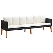 vidaXL 3-Seater Patio Sofa with Cushions Poly Rattan Black