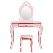 Slickblue Kids Princess Makeup Dressing Play Table Set with Mirror -Pink