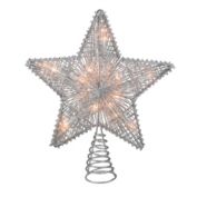 Kurt Adler 10" Lighted Silver Glittered Star Christmas Tree Topper - Clear Lights