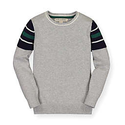Hope & Henry Boys' Crewneck Pullover Sweater (Gray Heather with Rib Sleeve Stripe, 6-12 Months)