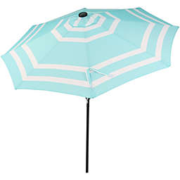 Sunnydaze Solar Patio Umbrella with Tilt Crank 9ft Aluminum - Teal Stripe