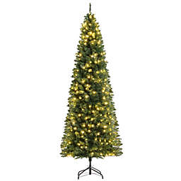 HOMCOM 7.5ft Tall Pre-Lit Slim Douglas Fir Artificial Christmas Tree with Realistic Branches, 350 Warm White LED Lights and 1075 Tips