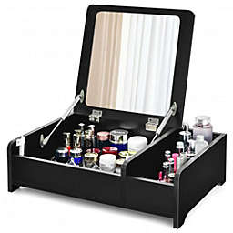 Costway Compact Bay Window Makeup Dressing Table with Flip-Top Mirror-Black