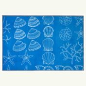 Homefires Rugs 2' x 5' Blue and White Rectangular Shell Seekers Polyester Indoor Area Throw Rug