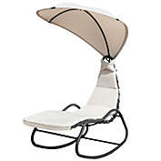 Slickblue Chaise Lounge Swing with Wide Canopy Sun Shade and Soft Cushion-Beige