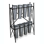 Contemporary Home Living 41" Gray and Black Plant Stand with 8 Galvanized Pots