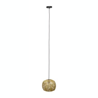Elegant Designs Medium 11.38" Modern Bohemian 1-Light Rounded Woven Paper Rope Hanging Ceiling Pendant, Natural. View a larger version of this product image.