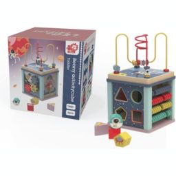 Leo & Friends Benny Toddler Wooden ActivityCube, 6-Piece Educational Play Set and Puzzle   Baby Toy with Bead Maze for Boys and Girls   Endless Activity Options, Perfect Birthday Present