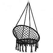 Costway Hanging Macrame Hammock Chair with Handwoven Cotton Backrest-Black
