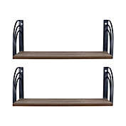 Contemporary Home Living Set of 2 Black and Brown Farmhouse Matte Metal and Wood Wall Shelves 23.5"