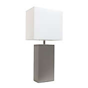 Elegant Designs Modern Leather Table Lamp with White Fabric Shade, Gray