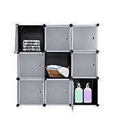 Inq Boutique 9-Cube DIY Plastic Closet Cabinet, Modular Book Shelf Organizer Units, Storage Shelving with Doors RT