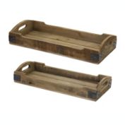 Melrose Home Decorative Tray (Set of 2) 21.5"L, 23.5"L Wood/Iron
